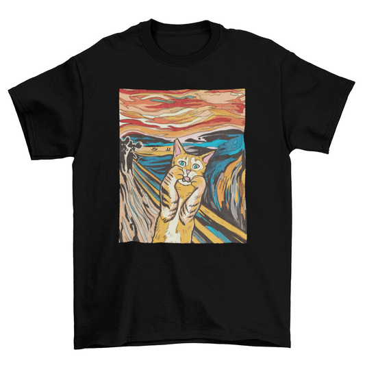The Scream Parody Cat T-Shirt - Funny Orange Tabby Art Tee