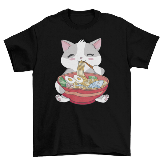 Funny Cat Eating Ramen T-Shirt - Cute Anime Cat Tee