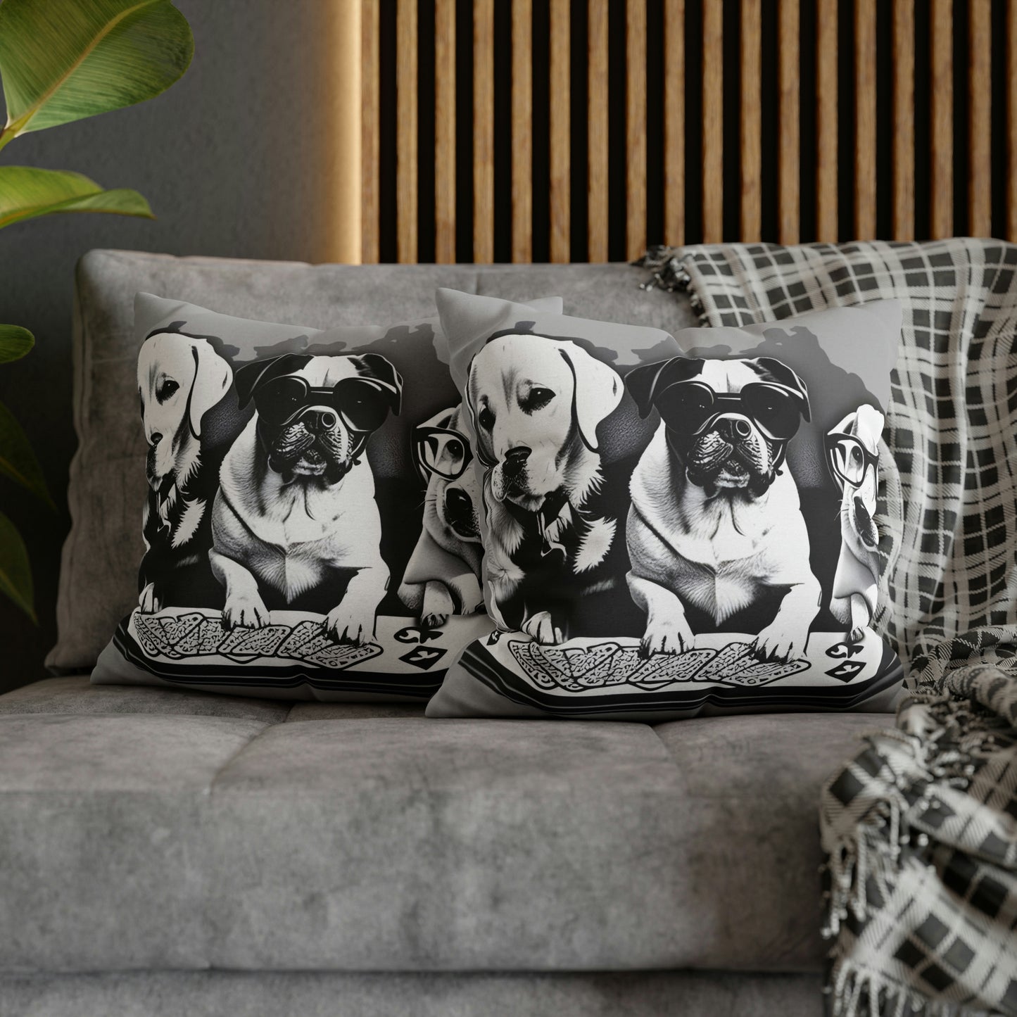 Grey Scripture Spun Polyester Square Pillow | Spun Polyester Square Pillow Case | Dogs Playing card | Dog Décor pillow