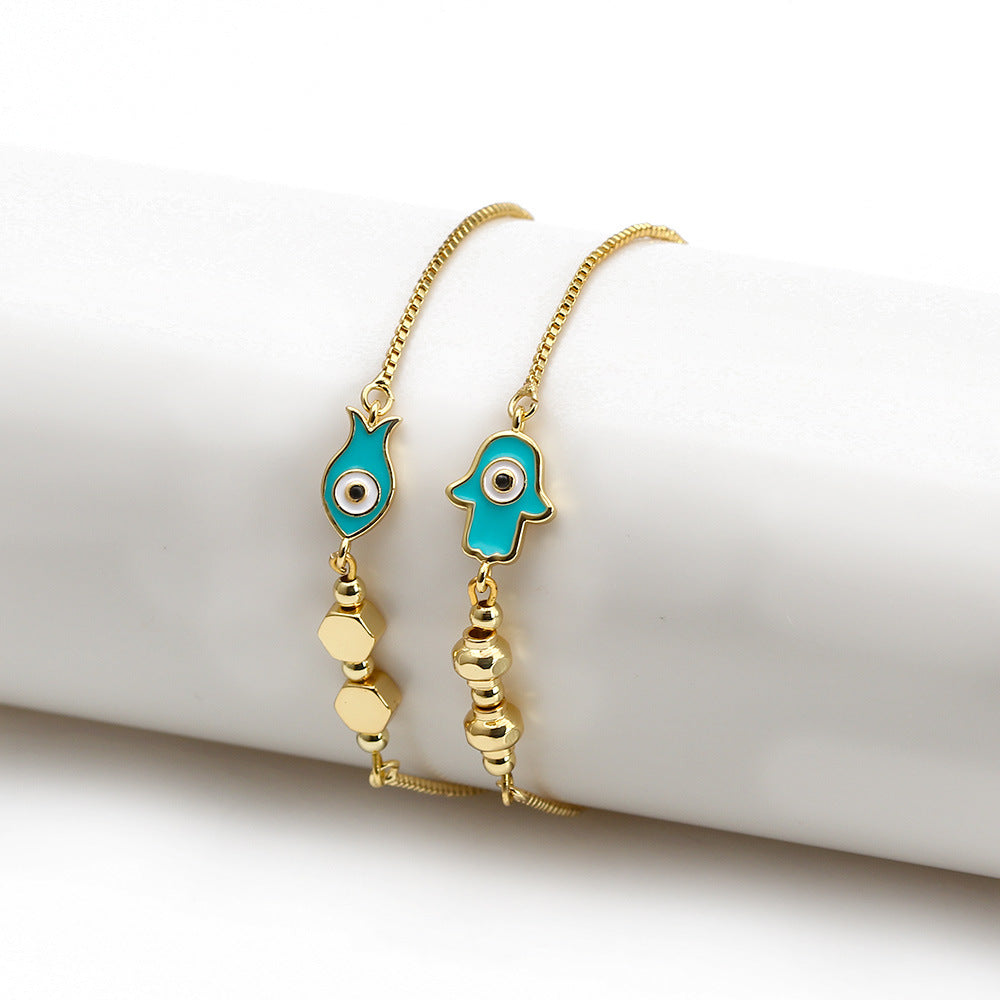 EVIL EYE Hand Tree Turkish Evil Eye Charm Bracelet Gold Color Adjustable Bracelet Fashion Jewelry for Women Girls BE149
