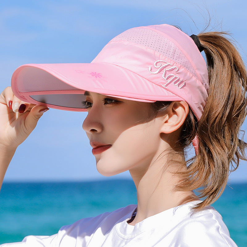 Sun Hat Summer Big Along The Anti-Ultraviolet Sun Hat Biking Sun Protection Sun Hat Outdoor Hollow Top Hat