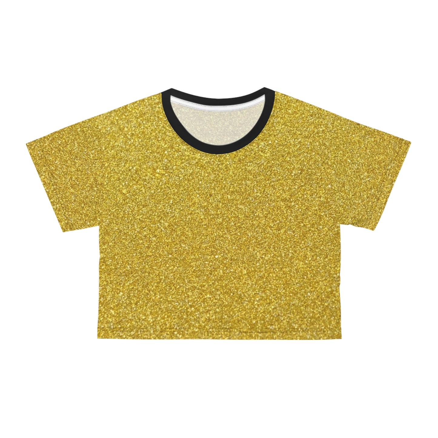 Women Black and Gold Pattern Short Sleeve Shirt Crop Tee