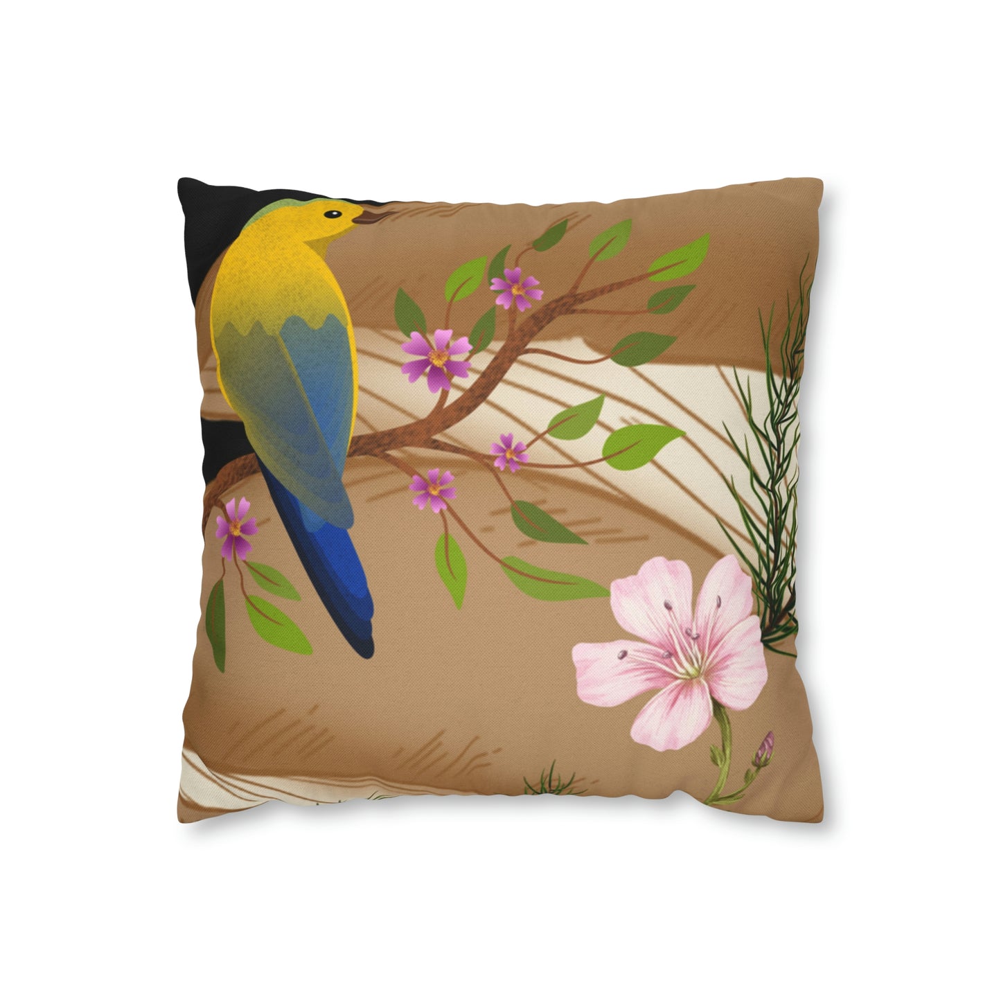 Mushroom Polyester Square Pillow | Spun Polyester Square Pillow Case | flower Playing card | Bird Décor pillow