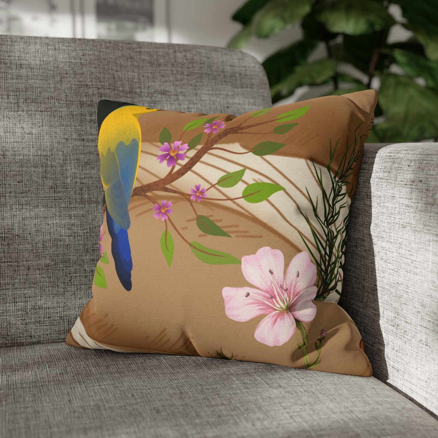 Mushroom Polyester Square Pillow | Spun Polyester Square Pillow Case | flower Playing card | Bird Décor pillow