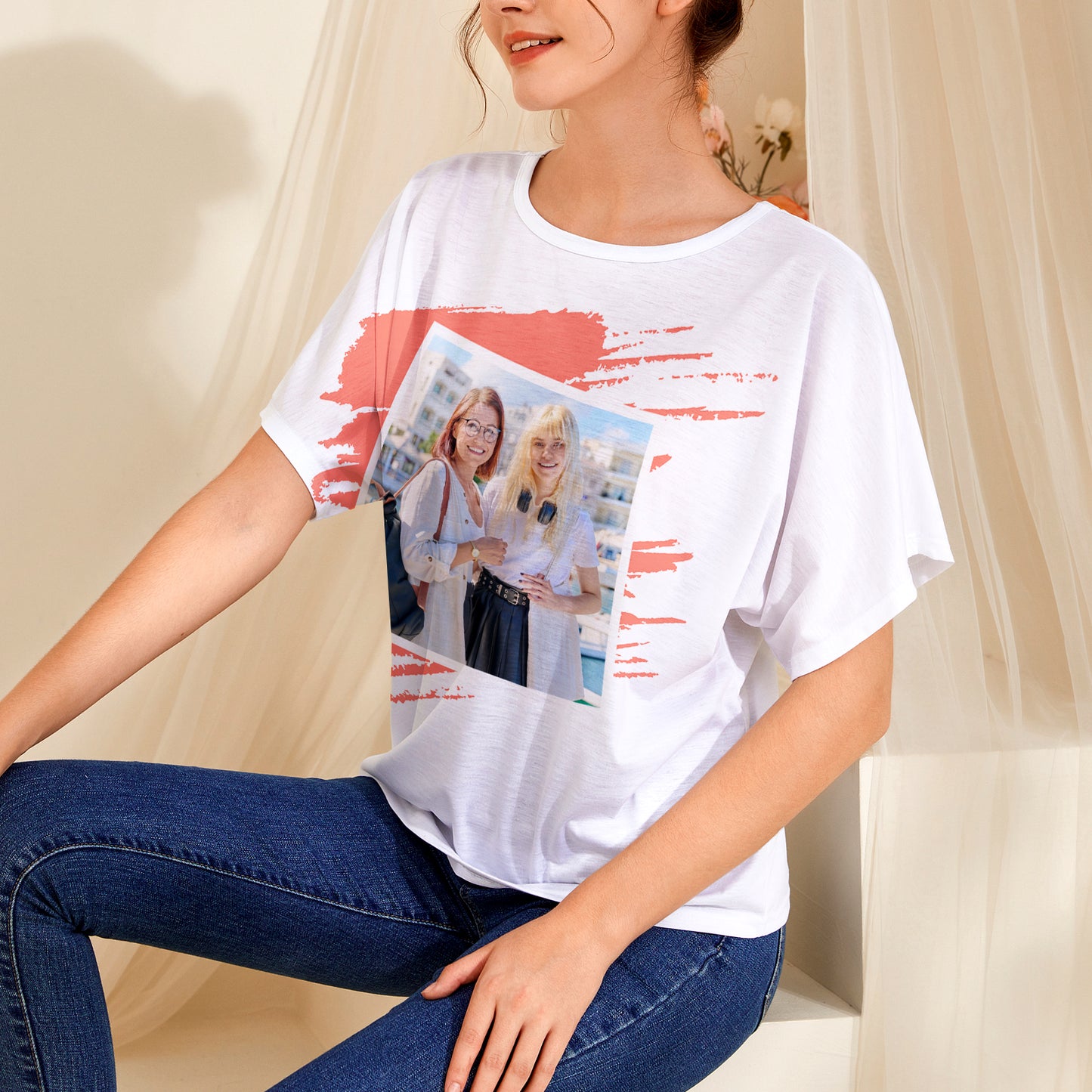 Custmoized Women's Batwing Sleeve T-Shirt - Upload your photo, Personalized gifts for mom