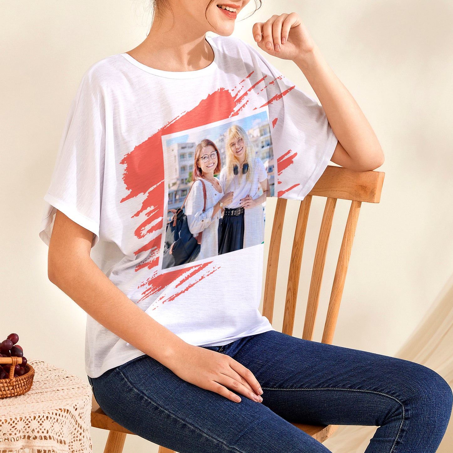 Custmoized Women's Batwing Sleeve T-Shirt - Upload your photo, Personalized gifts for mom