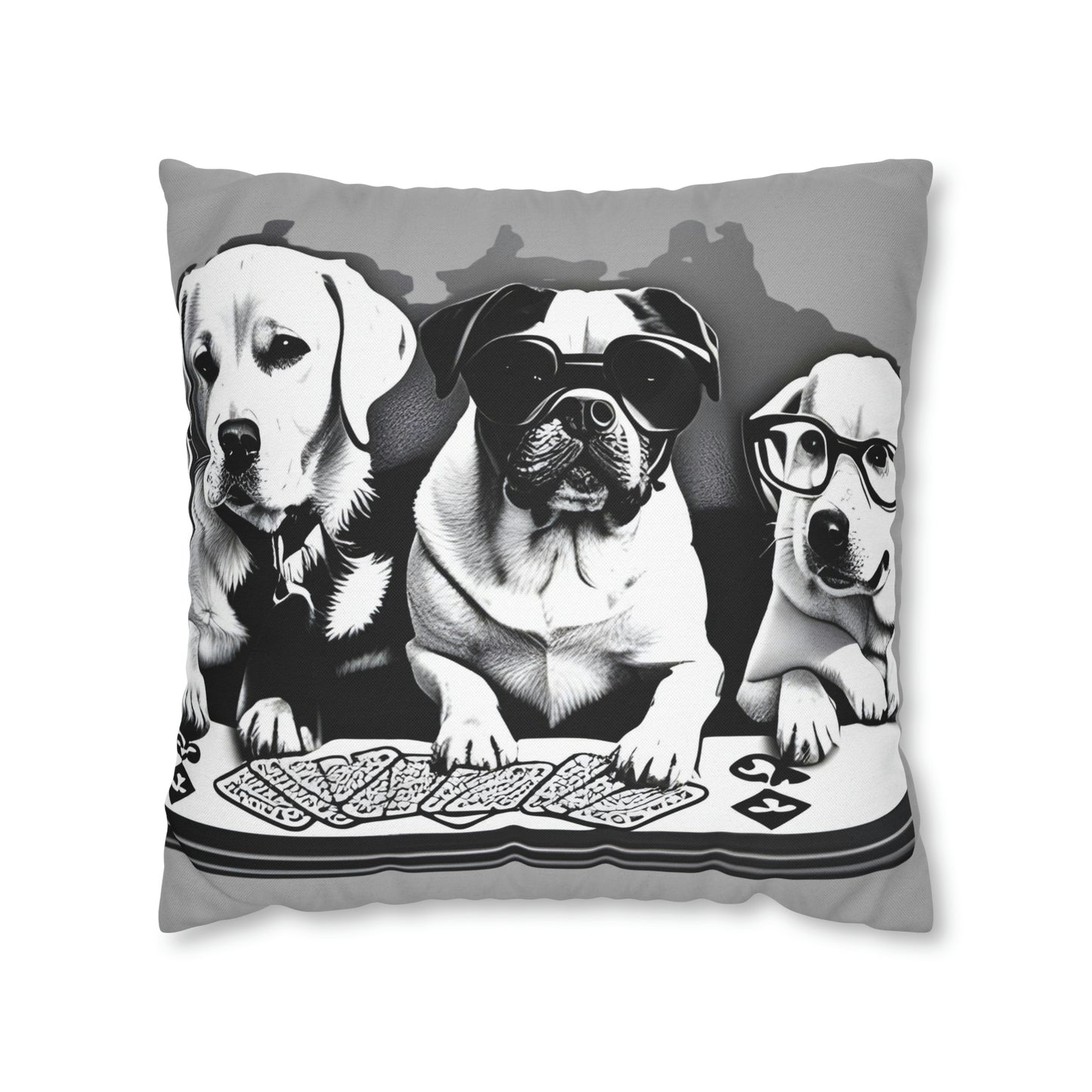Grey Scripture Spun Polyester Square Pillow | Spun Polyester Square Pillow Case | Dogs Playing card | Dog Décor pillow