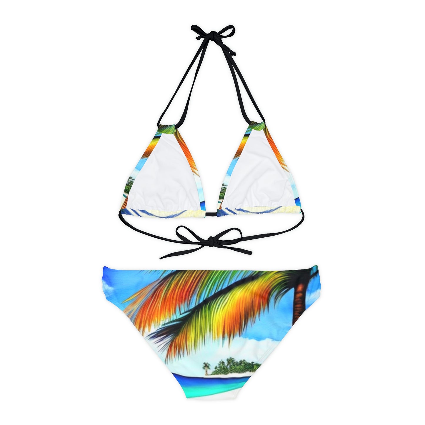Hawaiian Beach pattern Swimwear Beautiful for summer on the beach or pool side Strappy Bikini Set, Made in U.S.A