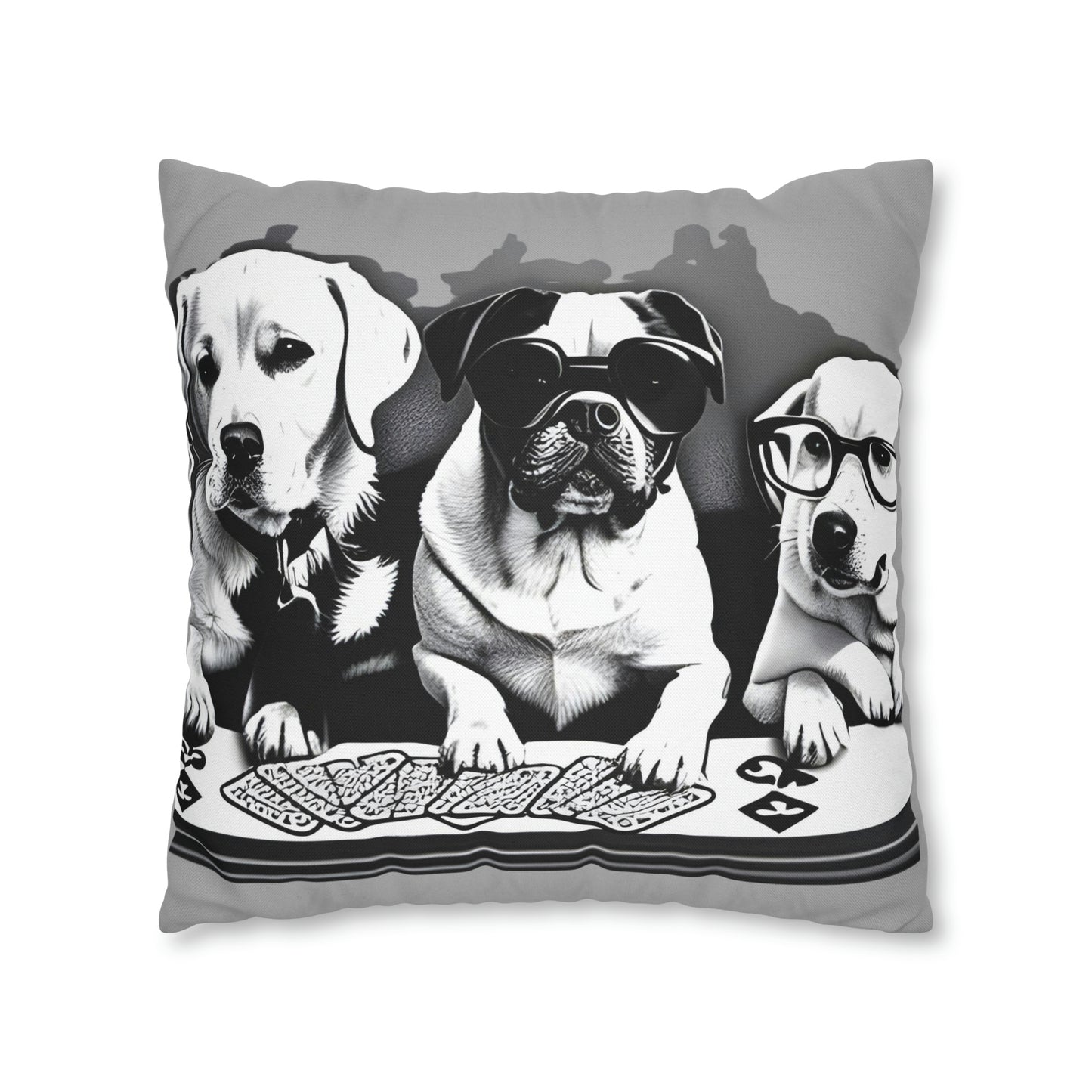Grey Scripture Spun Polyester Square Pillow | Spun Polyester Square Pillow Case | Dogs Playing card | Dog Décor pillow