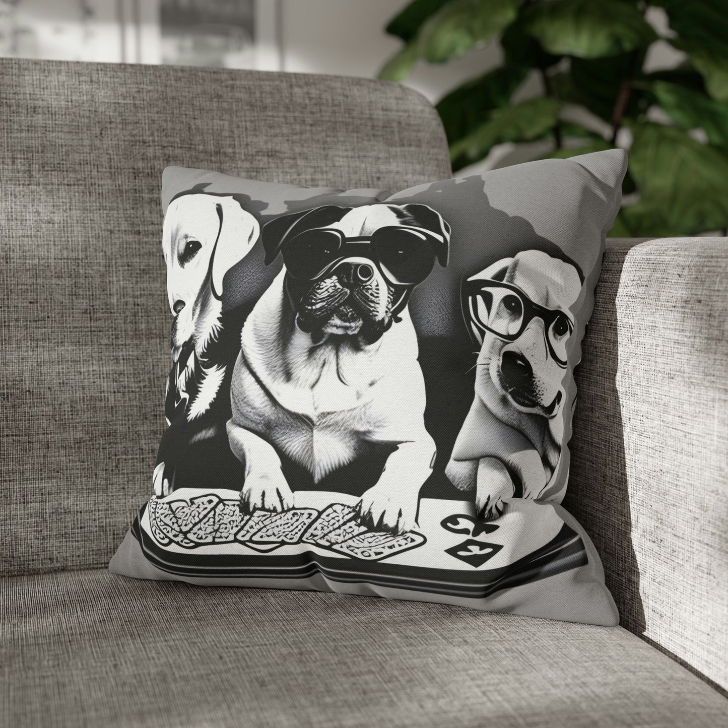 Grey Scripture Spun Polyester Square Pillow | Spun Polyester Square Pillow Case | Dogs Playing card | Dog Décor pillow