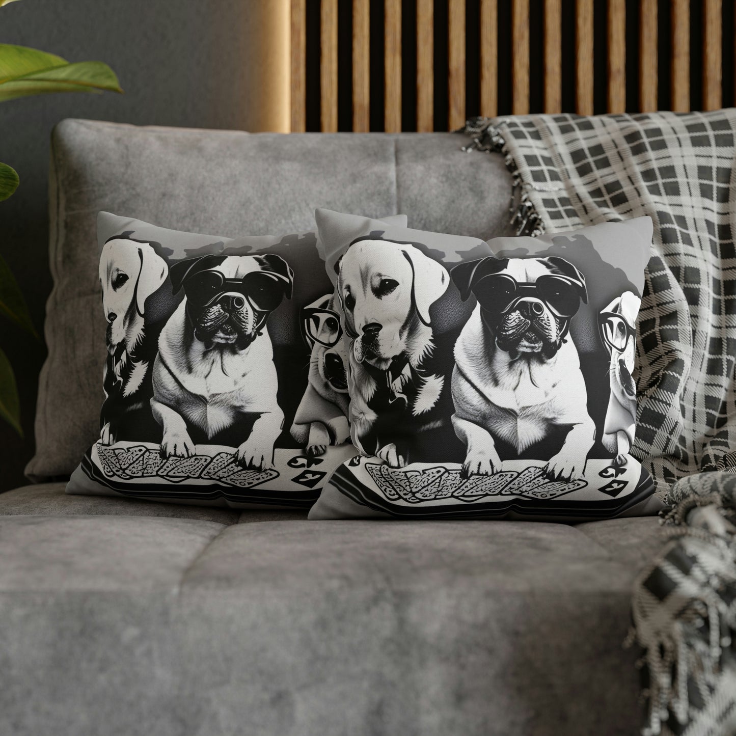 Grey Scripture Spun Polyester Square Pillow | Spun Polyester Square Pillow Case | Dogs Playing card | Dog Décor pillow