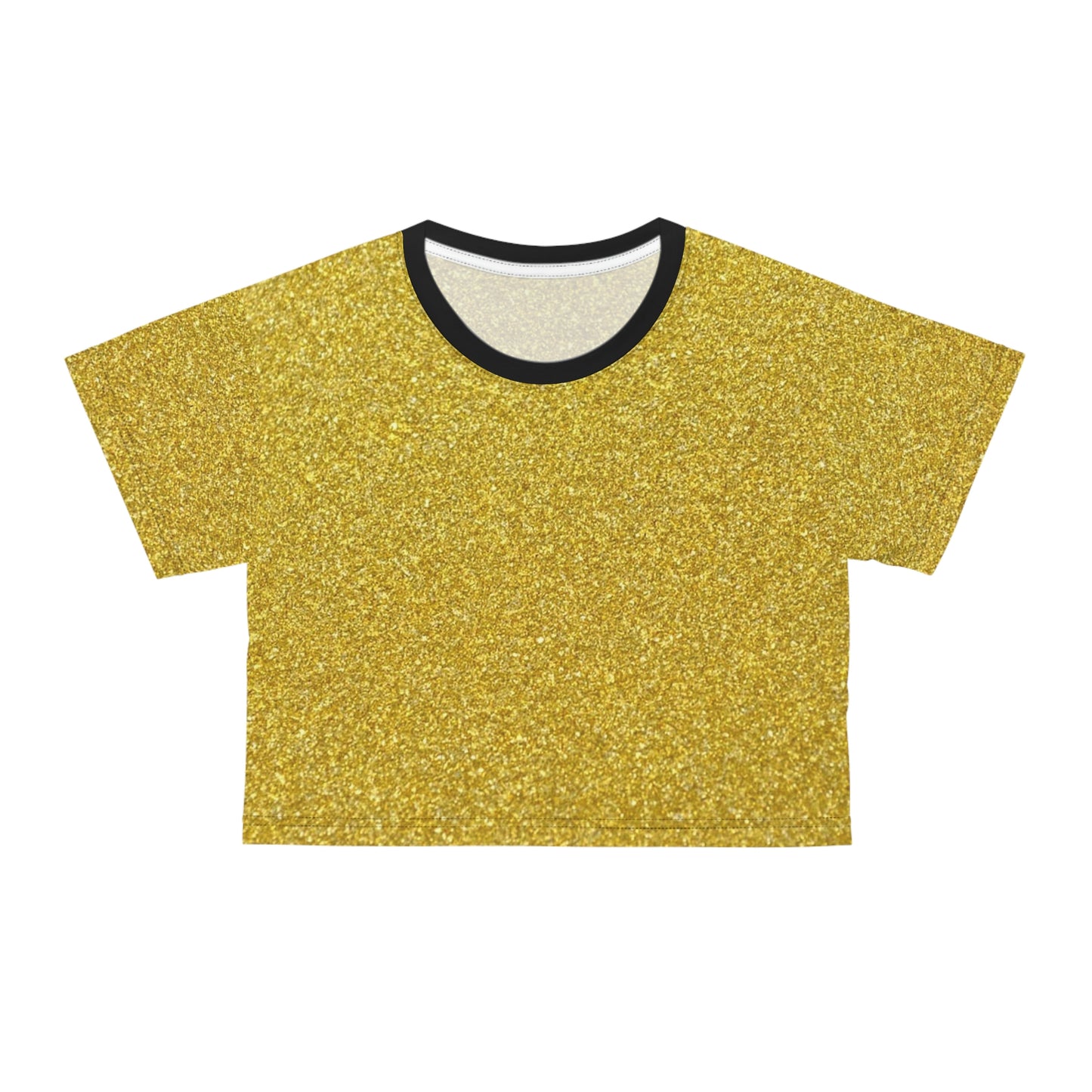 Women Black and Gold Pattern Short Sleeve Shirt Crop Tee