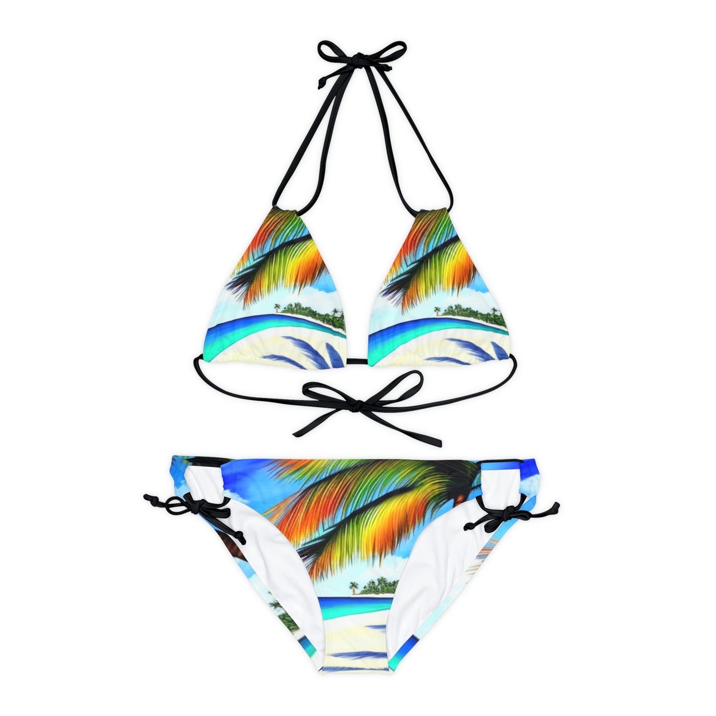 Hawaiian Beach pattern Swimwear Beautiful for summer on the beach or pool side Strappy Bikini Set, Made in U.S.A
