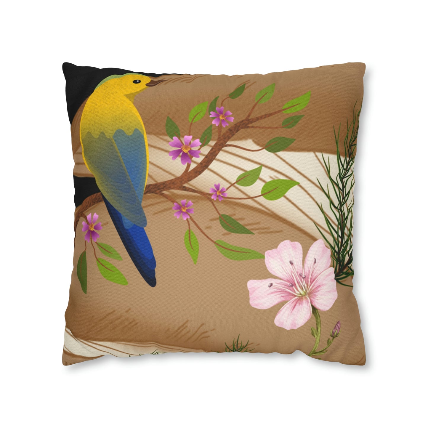 Mushroom Polyester Square Pillow | Spun Polyester Square Pillow Case | flower Playing card | Bird Décor pillow