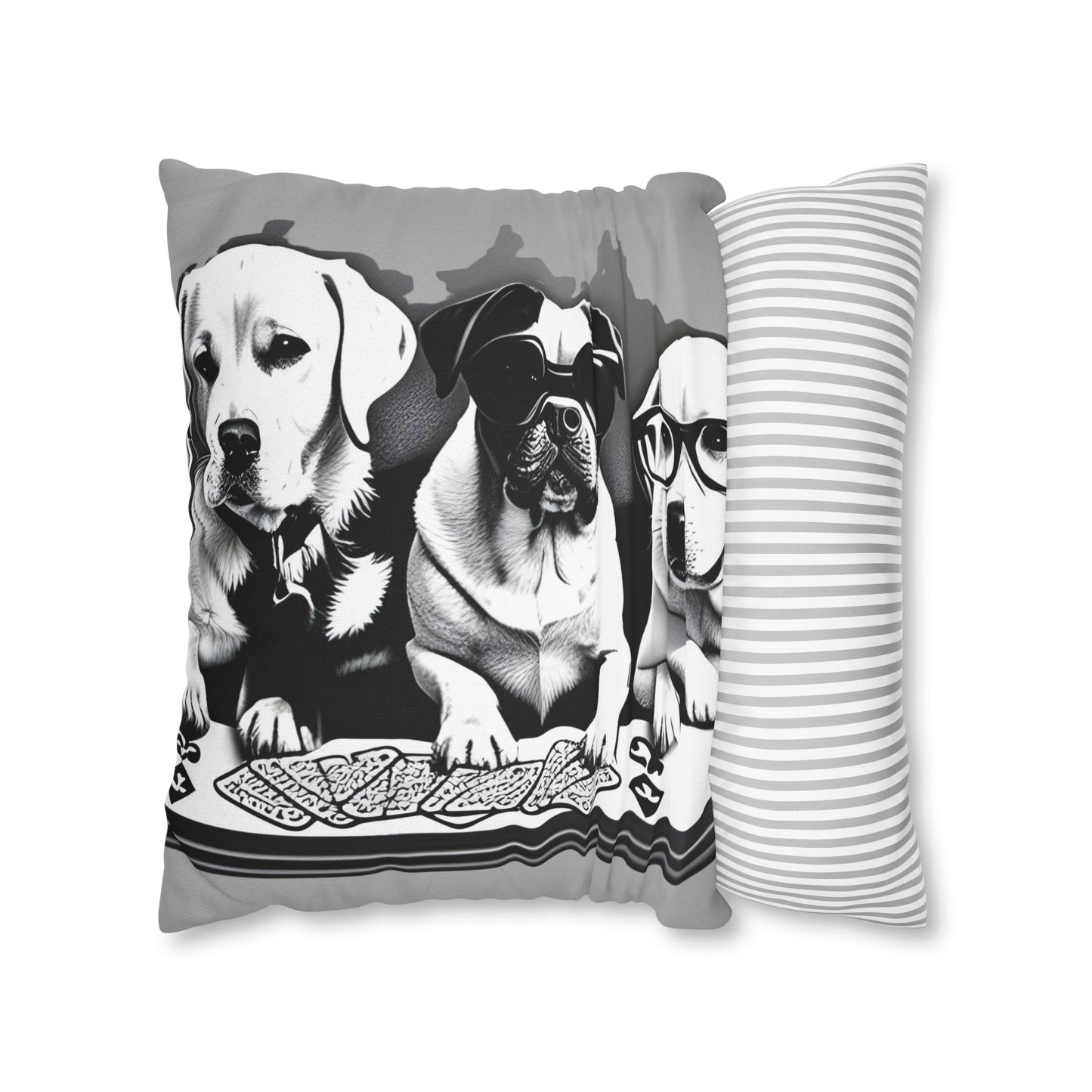 Grey Scripture Spun Polyester Square Pillow | Spun Polyester Square Pillow Case | Dogs Playing card | Dog Décor pillow