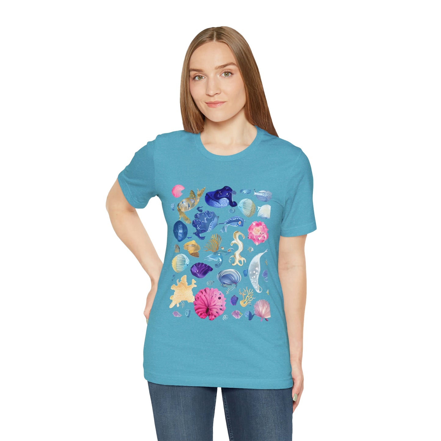 Watercolor Sea Creatures Tshirt Marine Life Ocean Conservation Environment Shirt Tropical Fish Coral Reef Octopus Jellyfish Turtle Shirt