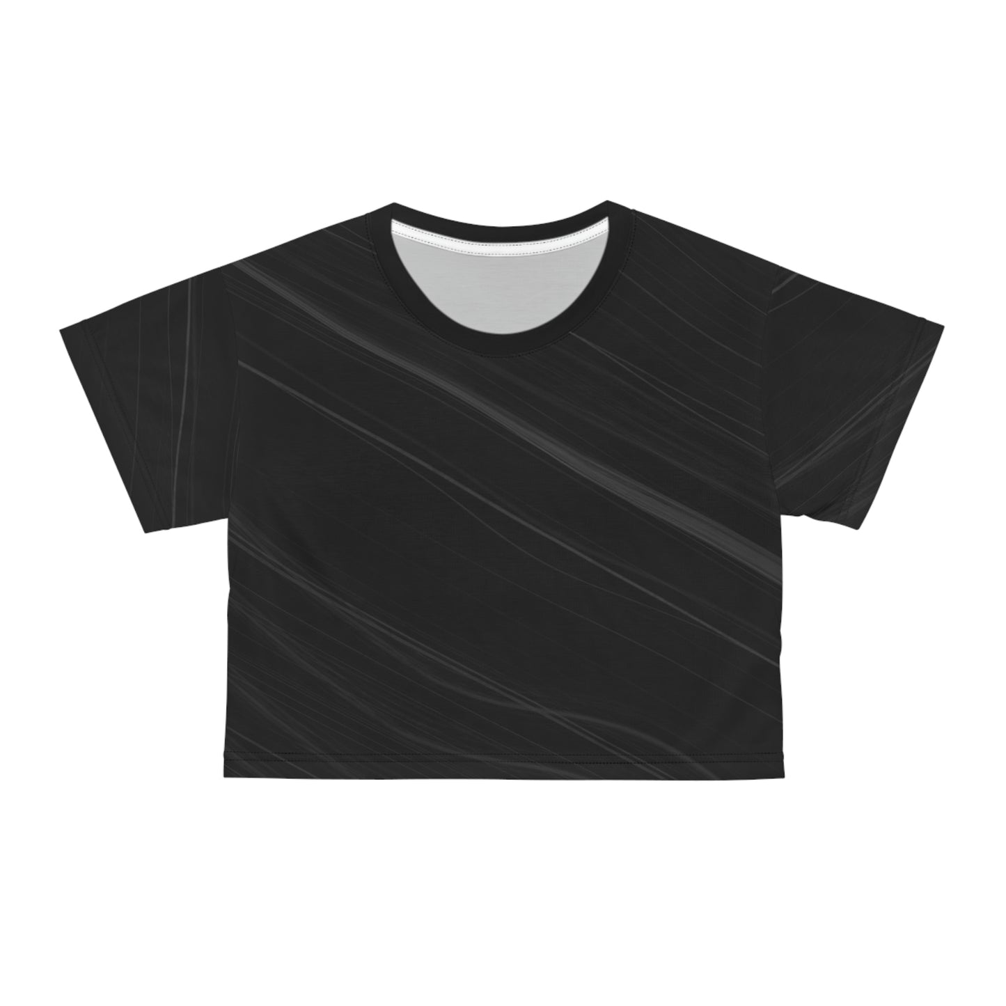 Women Black Pattern Short Sleeve Shirt Crop Tee