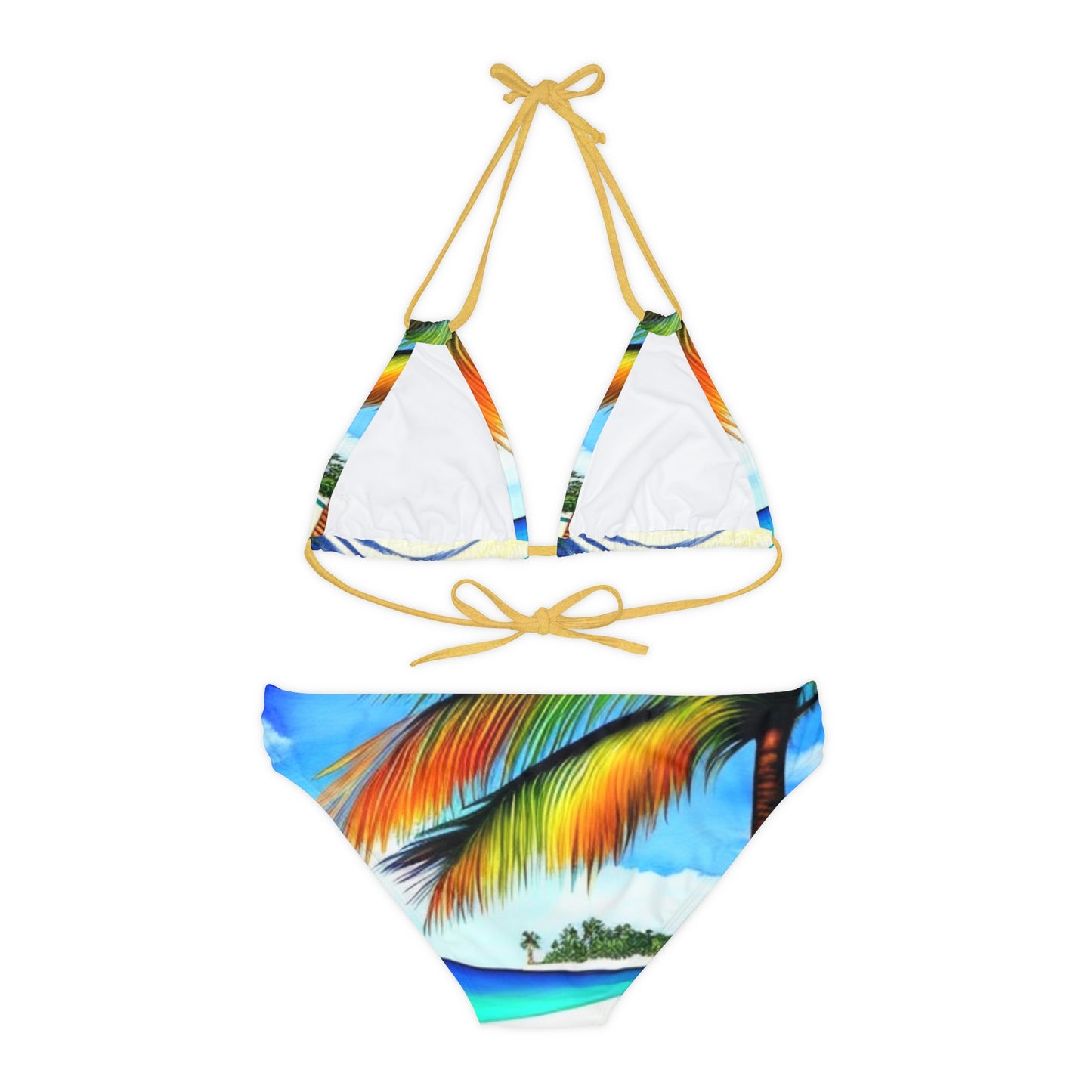 Hawaiian Beach pattern Swimwear Beautiful for summer on the beach or pool side Strappy Bikini Set, Made in U.S.A