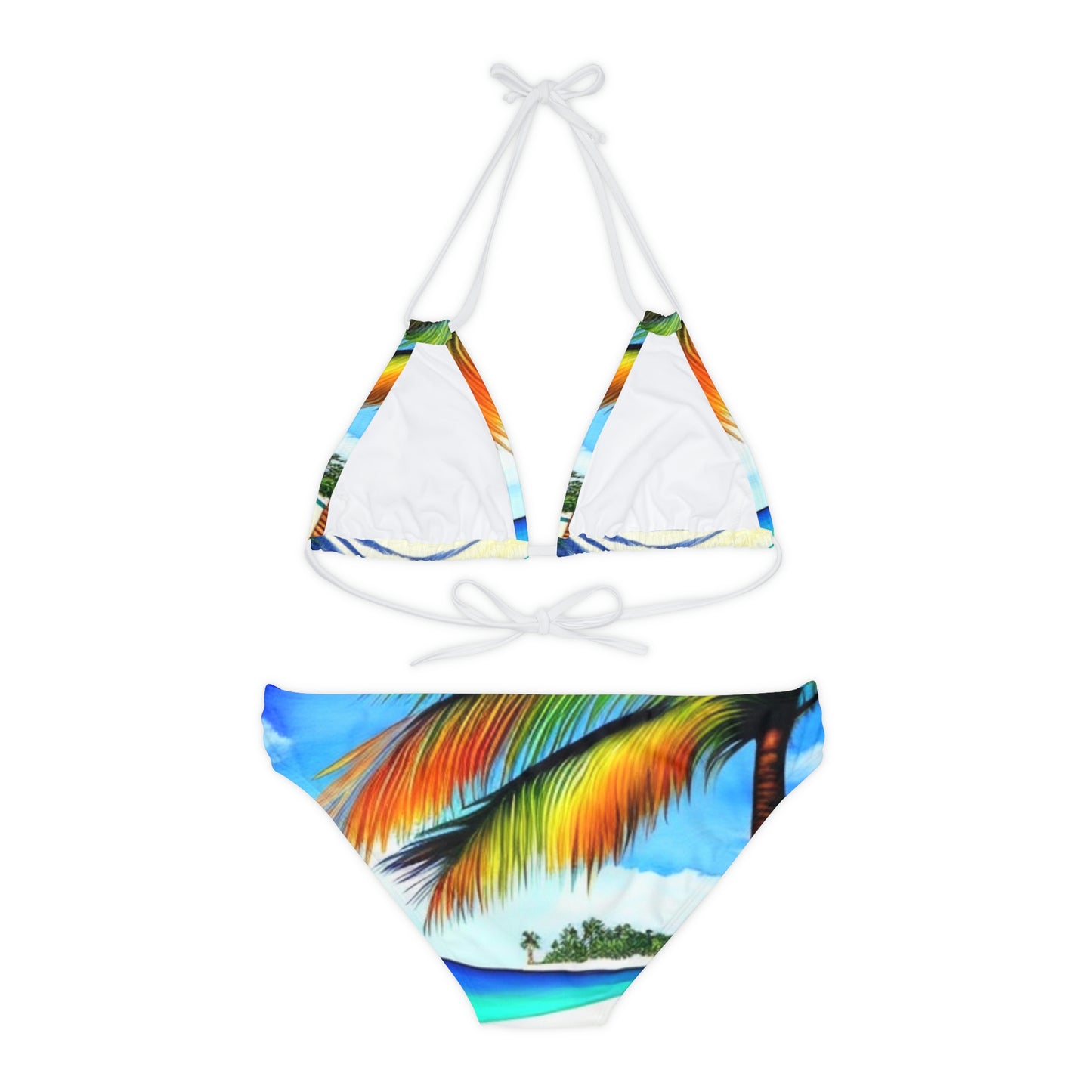 Hawaiian Beach pattern Swimwear Beautiful for summer on the beach or pool side Strappy Bikini Set, Made in U.S.A