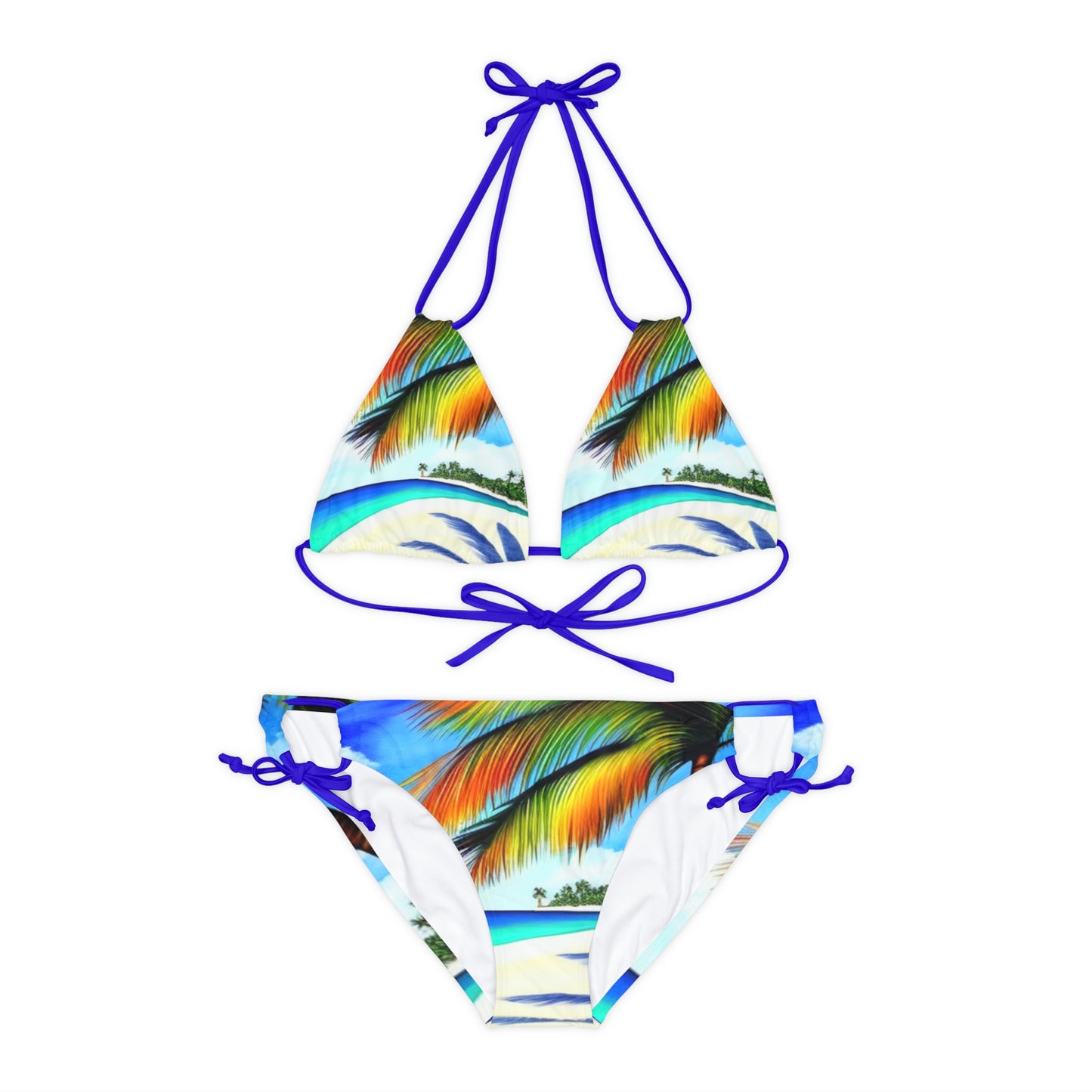 Hawaiian Beach pattern Swimwear Beautiful for summer on the beach or pool side Strappy Bikini Set, Made in U.S.A