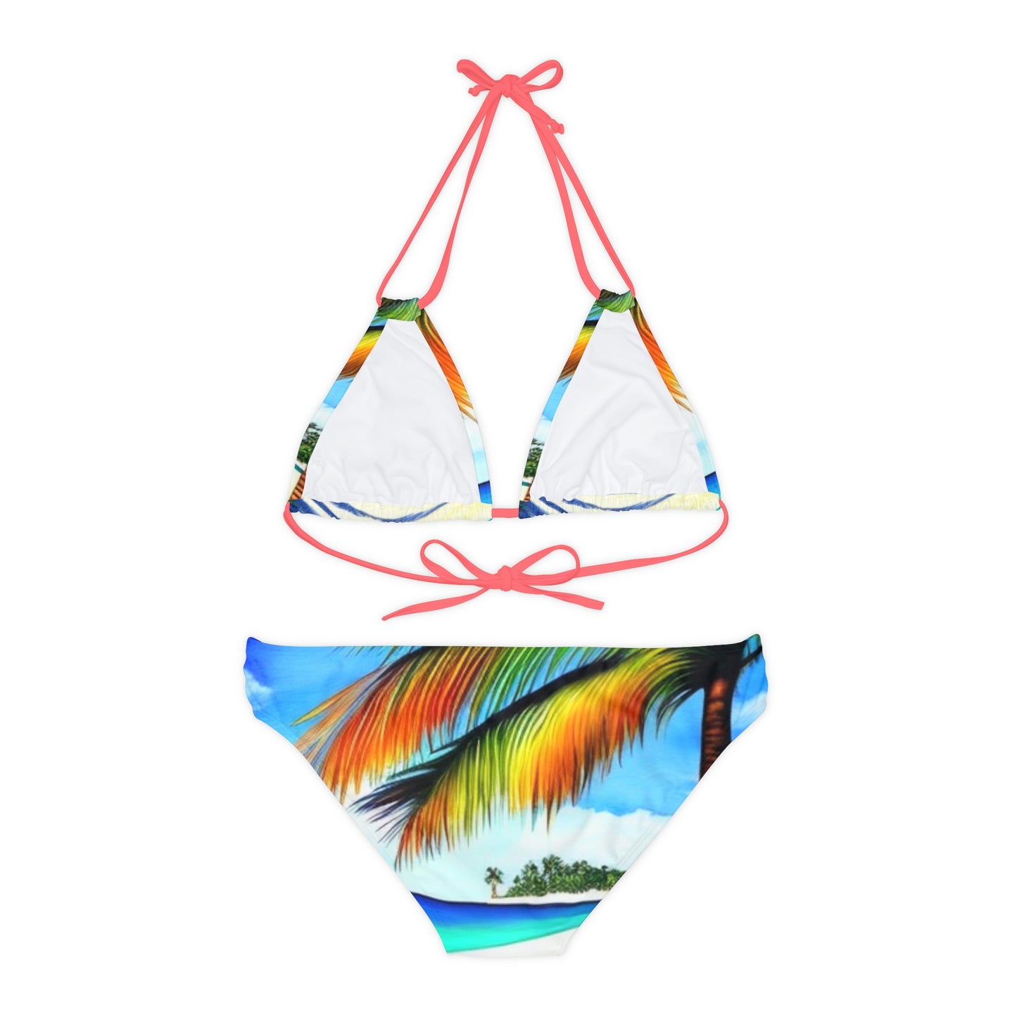Hawaiian Beach pattern Swimwear Beautiful for summer on the beach or pool side Strappy Bikini Set, Made in U.S.A