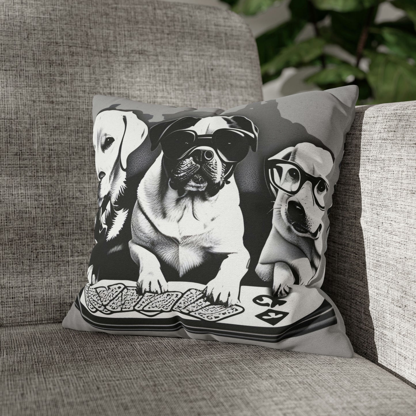 Grey Scripture Spun Polyester Square Pillow | Spun Polyester Square Pillow Case | Dogs Playing card | Dog Décor pillow