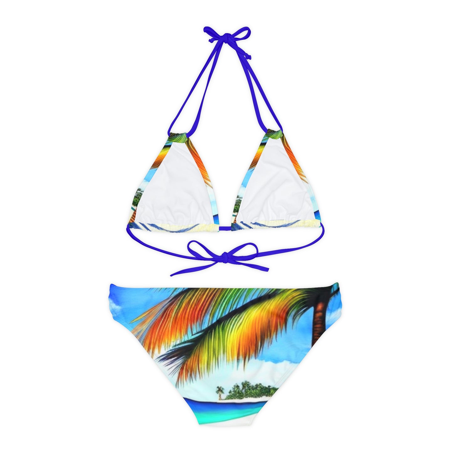 Hawaiian Beach pattern Swimwear Beautiful for summer on the beach or pool side Strappy Bikini Set, Made in U.S.A