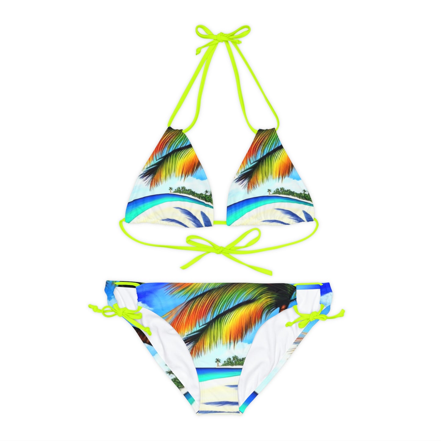Hawaiian Beach pattern Swimwear Beautiful for summer on the beach or pool side Strappy Bikini Set, Made in U.S.A