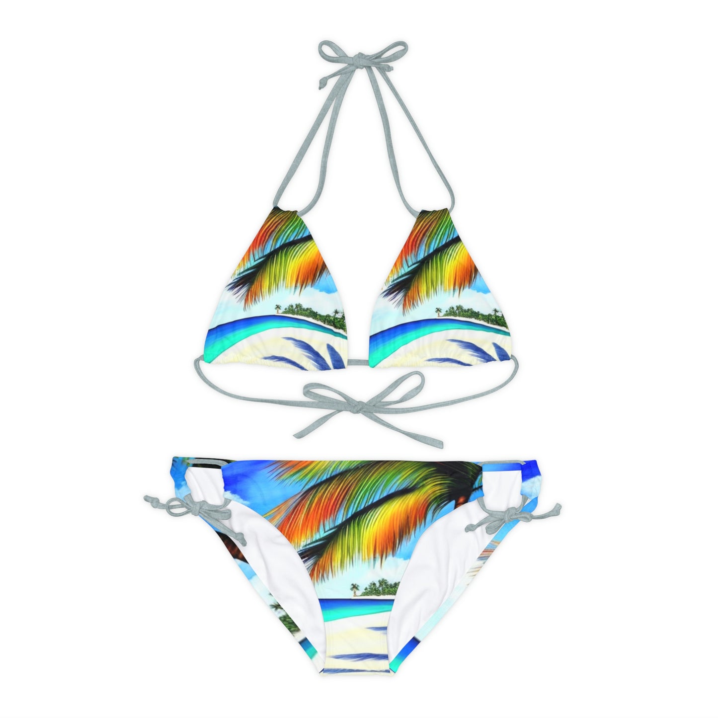 Hawaiian Beach pattern Swimwear Beautiful for summer on the beach or pool side Strappy Bikini Set, Made in U.S.A