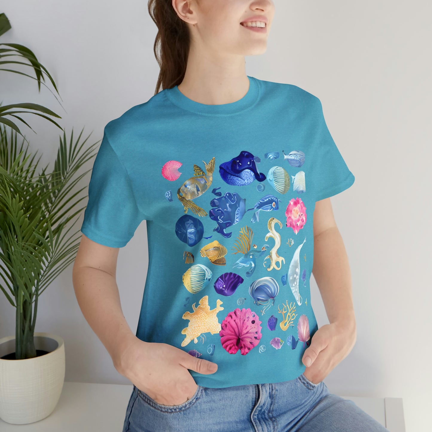 Watercolor Sea Creatures Tshirt Marine Life Ocean Conservation Environment Shirt Tropical Fish Coral Reef Octopus Jellyfish Turtle Shirt