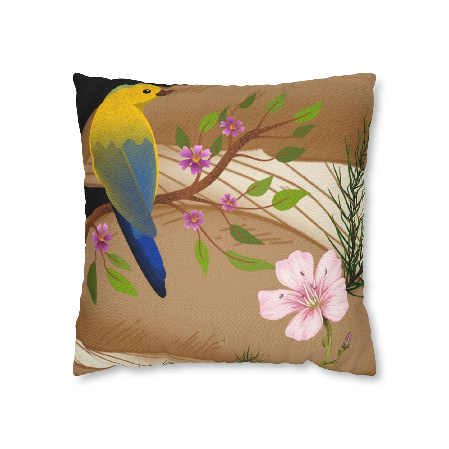 Mushroom Polyester Square Pillow | Spun Polyester Square Pillow Case | flower Playing card | Bird Décor pillow