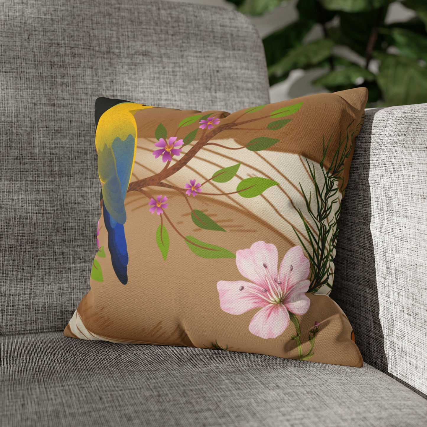 Mushroom Polyester Square Pillow | Spun Polyester Square Pillow Case | flower Playing card | Bird Décor pillow