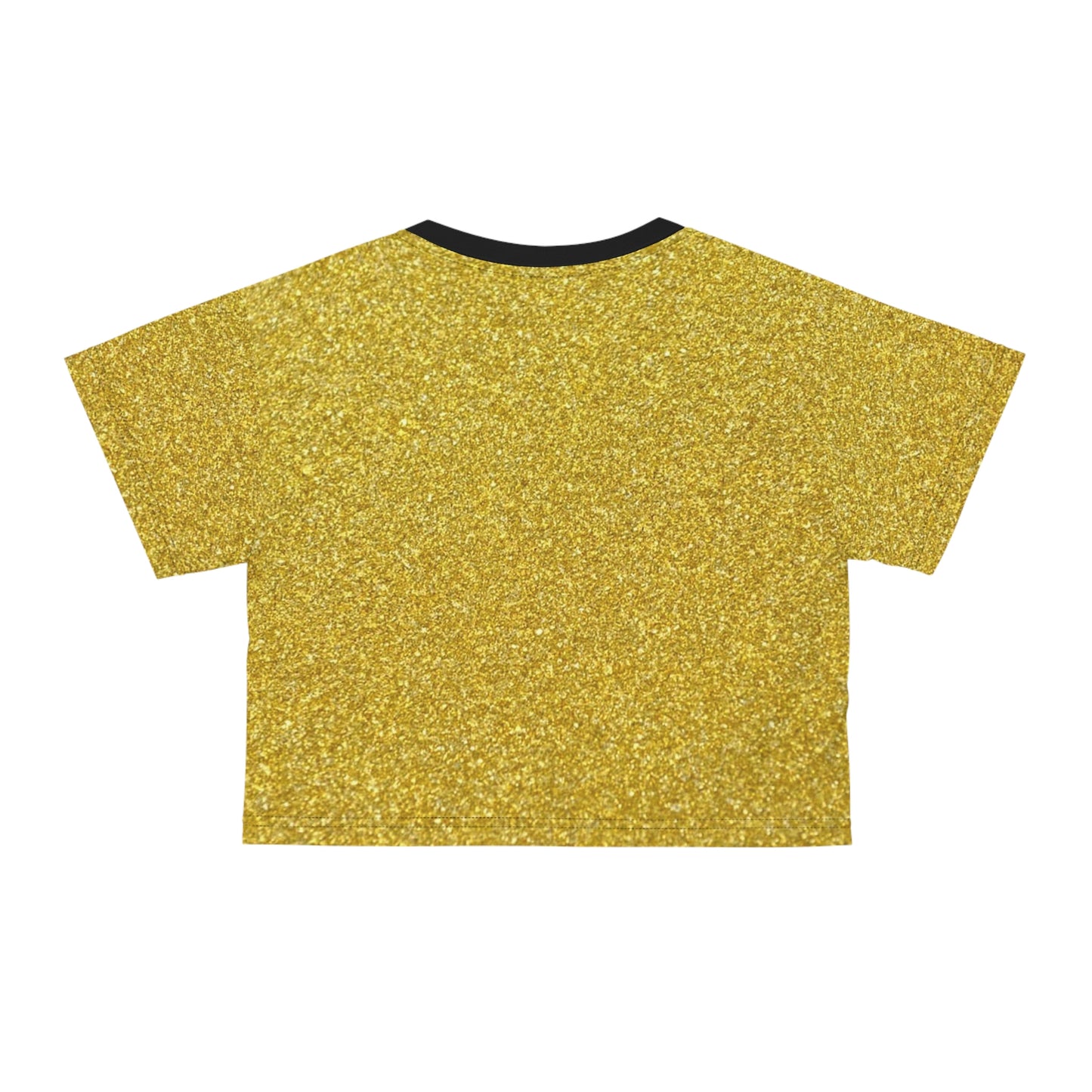 Women Black and Gold Pattern Short Sleeve Shirt Crop Tee