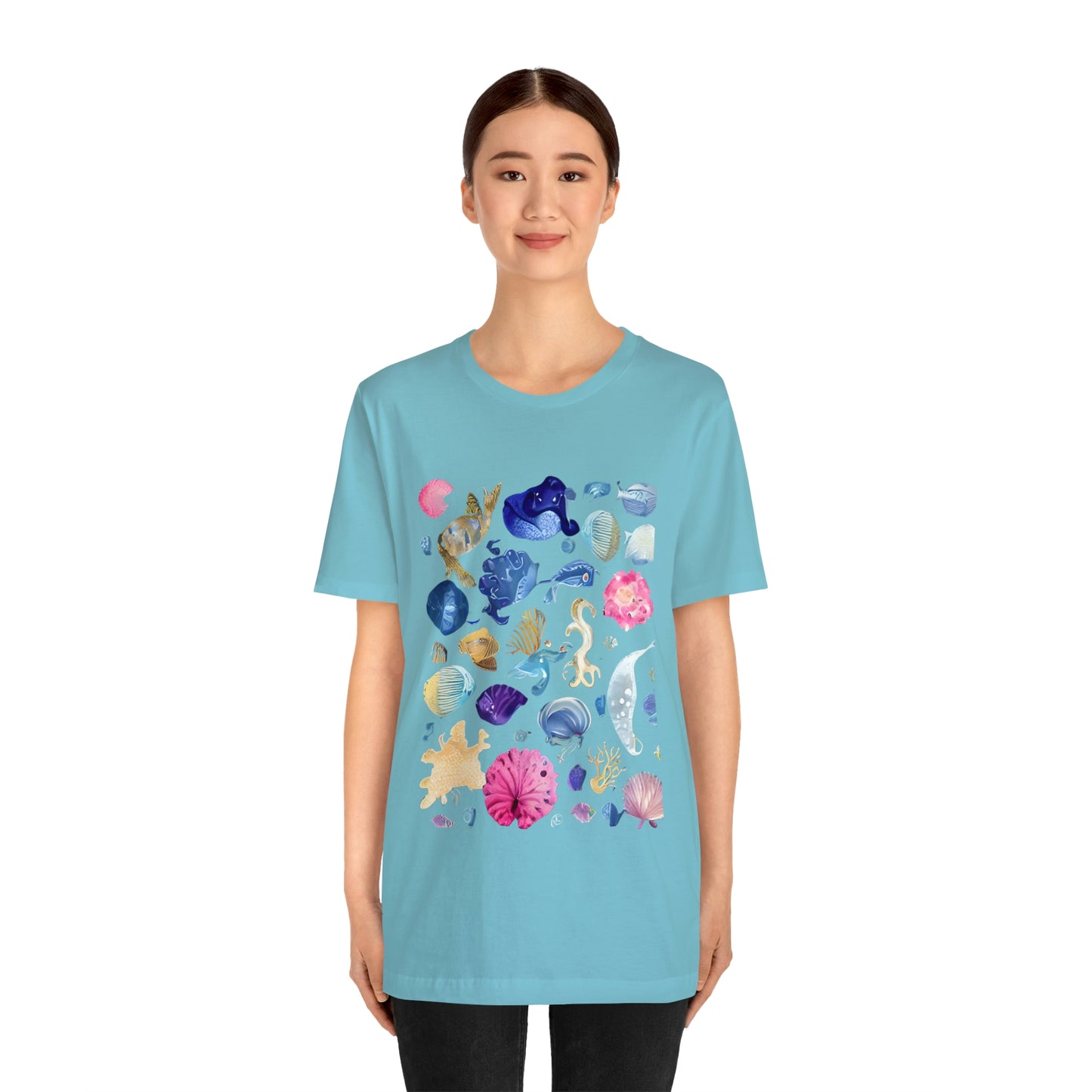 Watercolor Sea Creatures Tshirt Marine Life Ocean Conservation Environment Shirt Tropical Fish Coral Reef Octopus Jellyfish Turtle Shirt