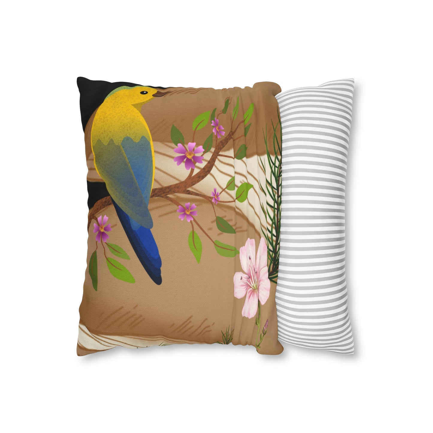 Mushroom Polyester Square Pillow | Spun Polyester Square Pillow Case | flower Playing card | Bird Décor pillow