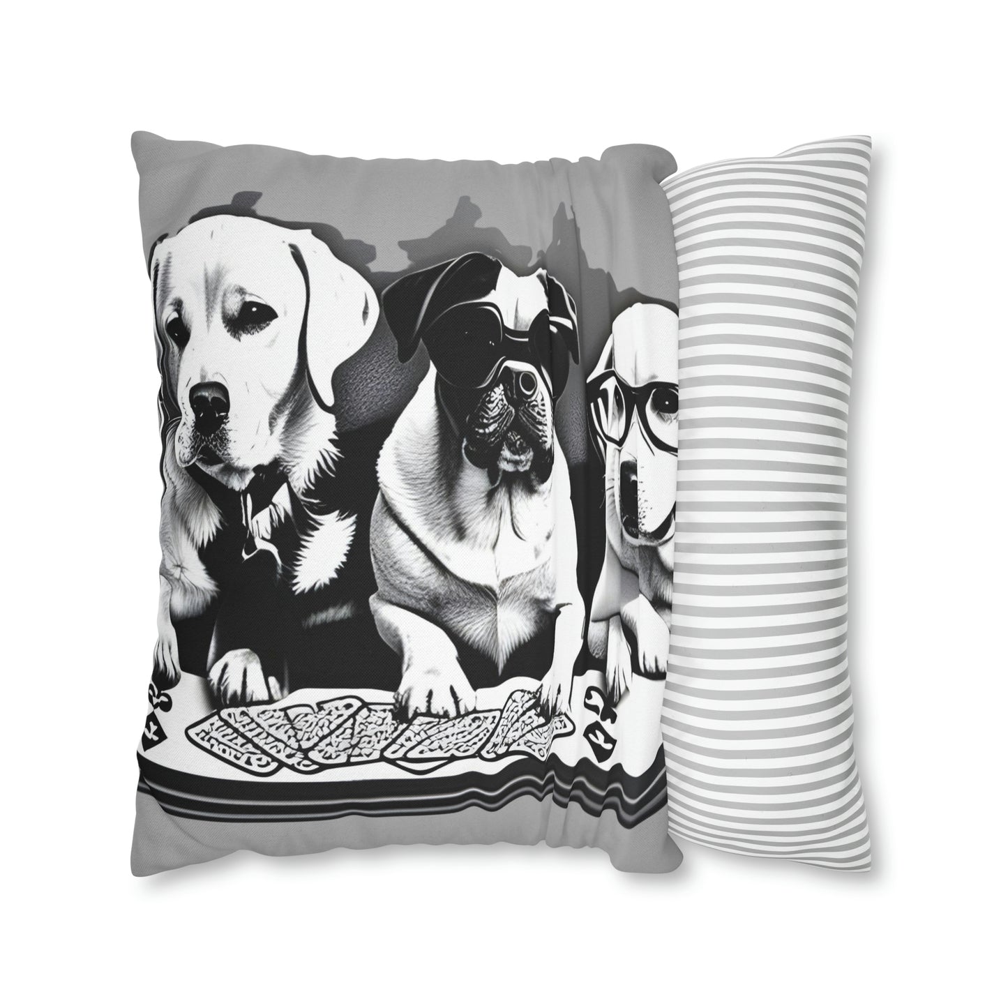 Grey Scripture Spun Polyester Square Pillow | Spun Polyester Square Pillow Case | Dogs Playing card | Dog Décor pillow