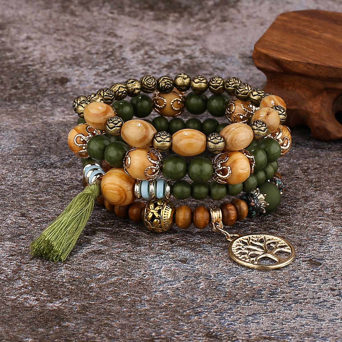 Boho Multilayer Wooden Stretch Bracelet
