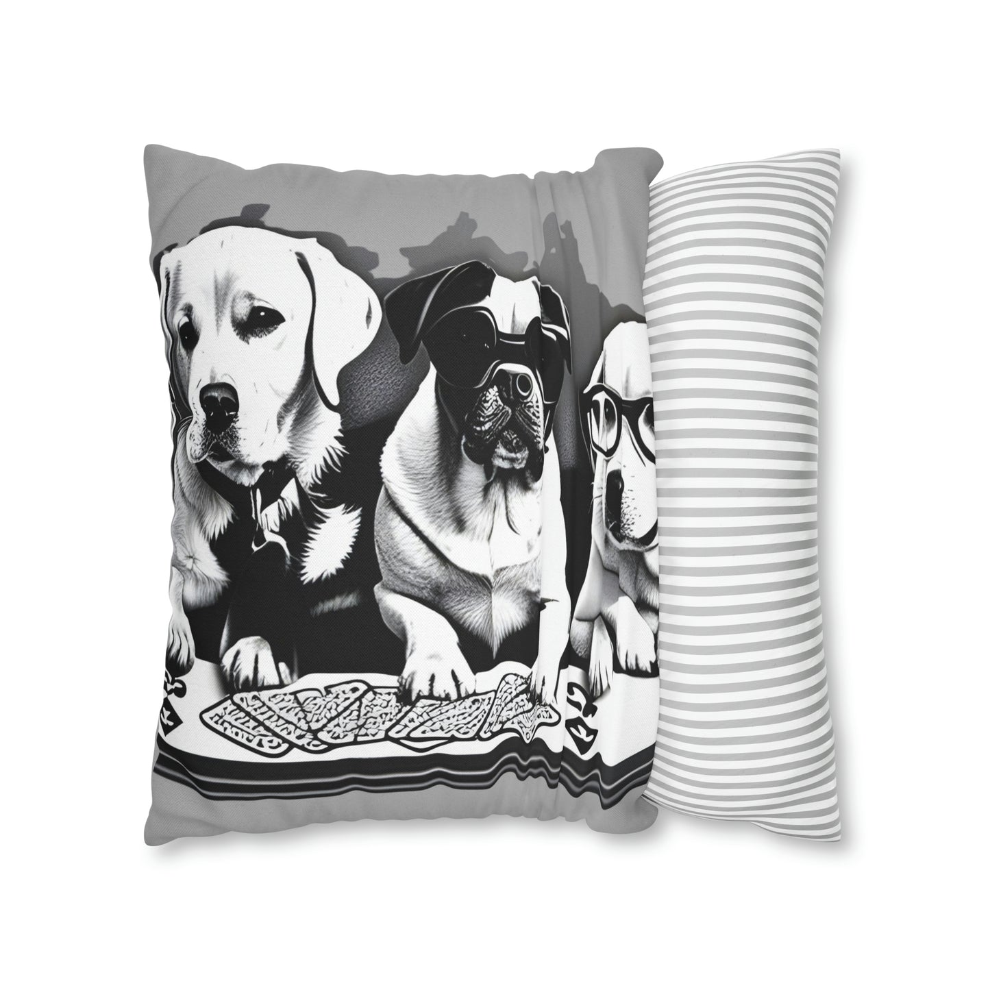 Grey Scripture Spun Polyester Square Pillow | Spun Polyester Square Pillow Case | Dogs Playing card | Dog Décor pillow