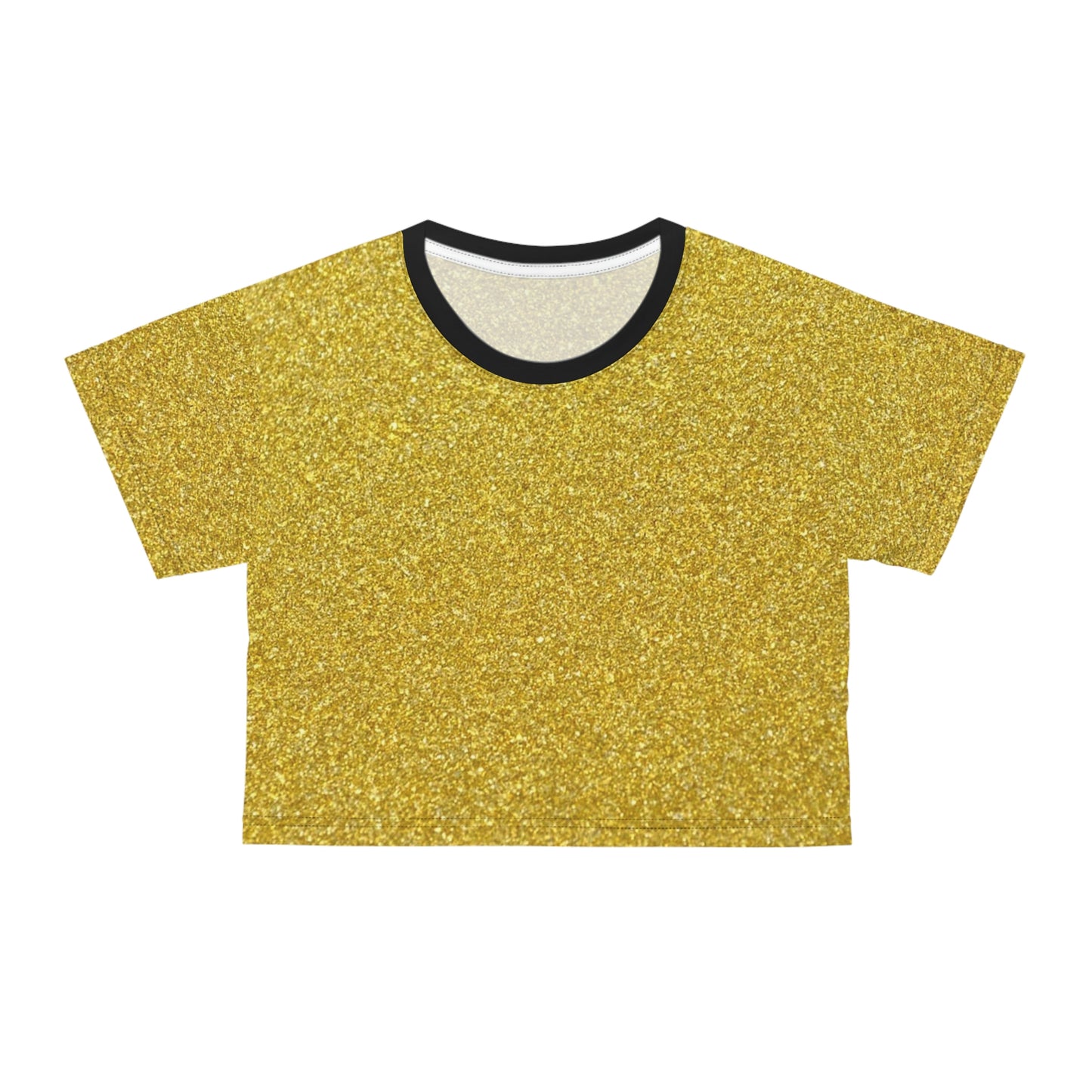 Women Black and Gold Pattern Short Sleeve Shirt Crop Tee