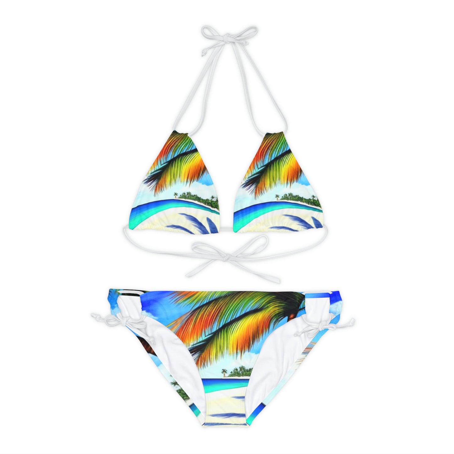 Hawaiian Beach pattern Swimwear Beautiful for summer on the beach or pool side Strappy Bikini Set, Made in U.S.A