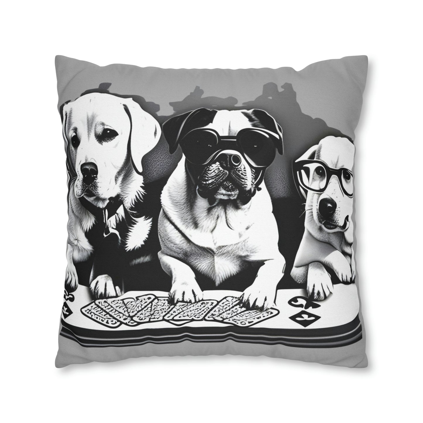 Grey Scripture Spun Polyester Square Pillow | Spun Polyester Square Pillow Case | Dogs Playing card | Dog Décor pillow