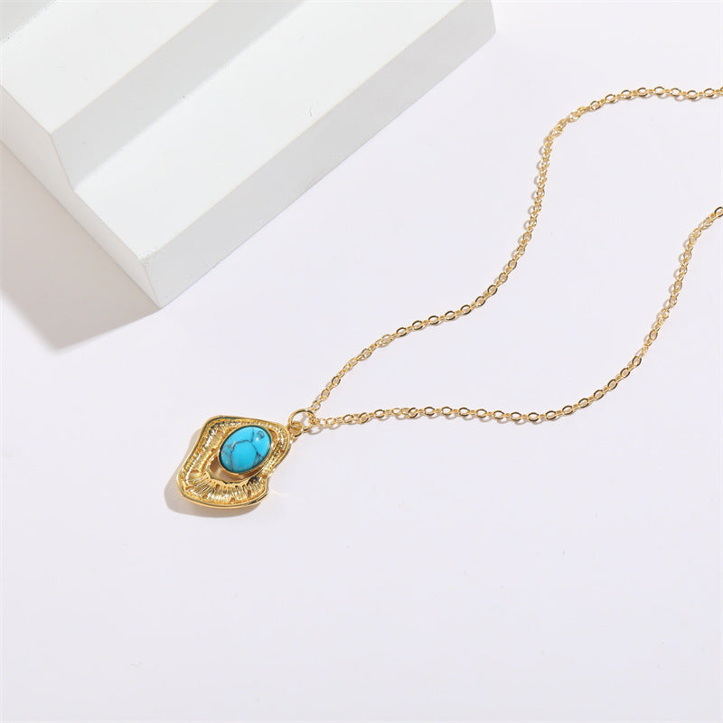 Turquoise Zircon Necklace Female Vintage Natural