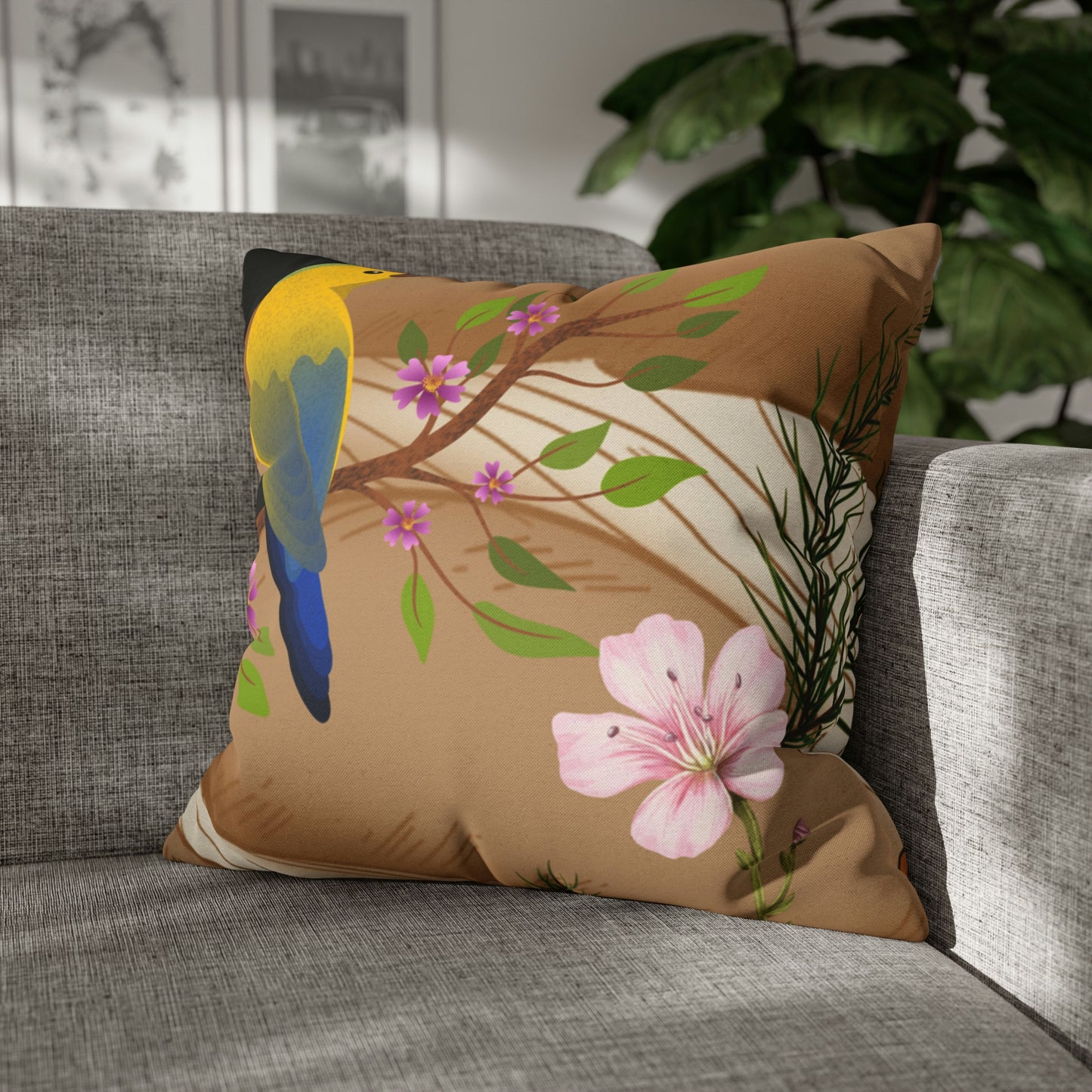 Mushroom Polyester Square Pillow | Spun Polyester Square Pillow Case | flower Playing card | Bird Décor pillow