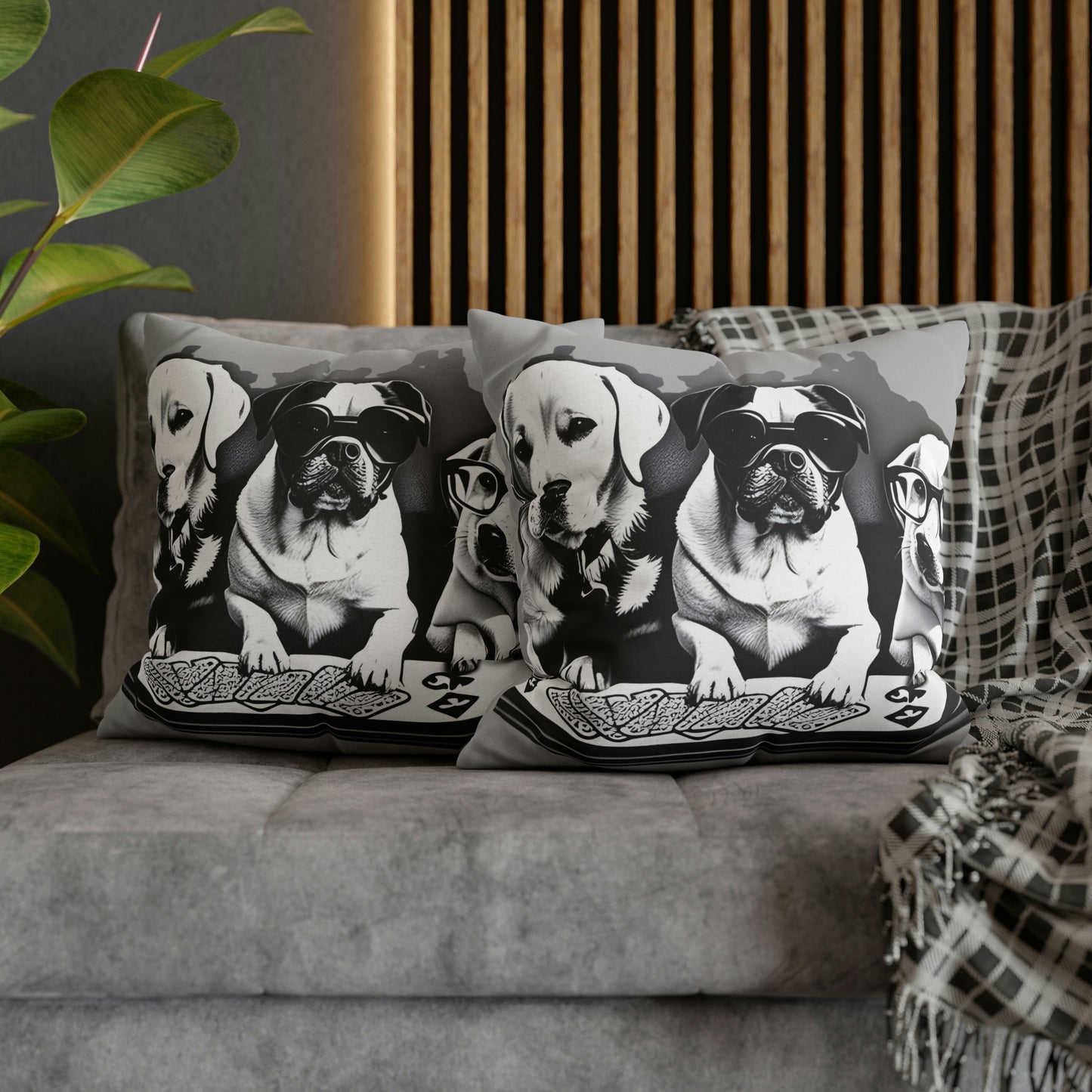 Grey Scripture Spun Polyester Square Pillow | Spun Polyester Square Pillow Case | Dogs Playing card | Dog Décor pillow