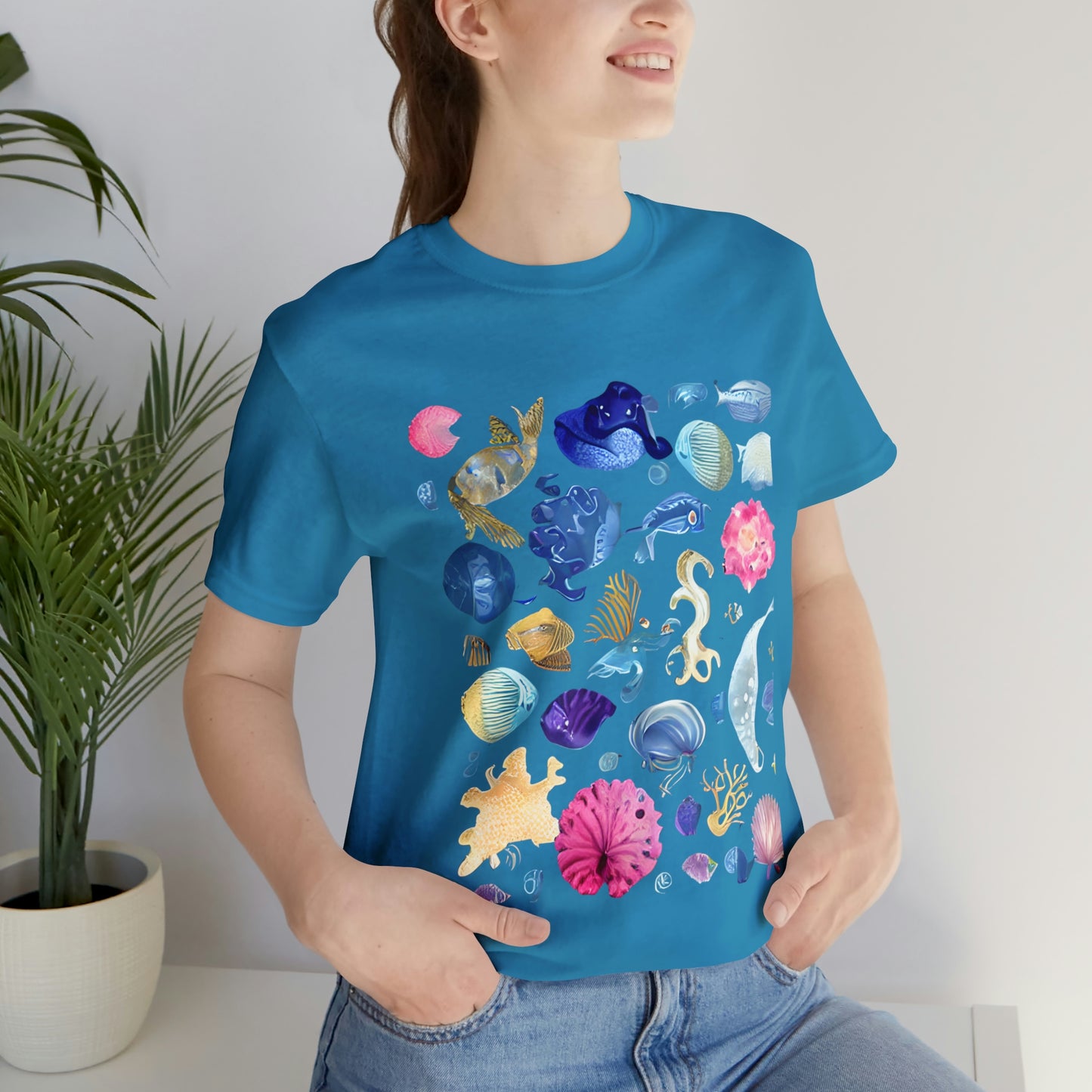 Watercolor Sea Creatures Tshirt Marine Life Ocean Conservation Environment Shirt Tropical Fish Coral Reef Octopus Jellyfish Turtle Shirt