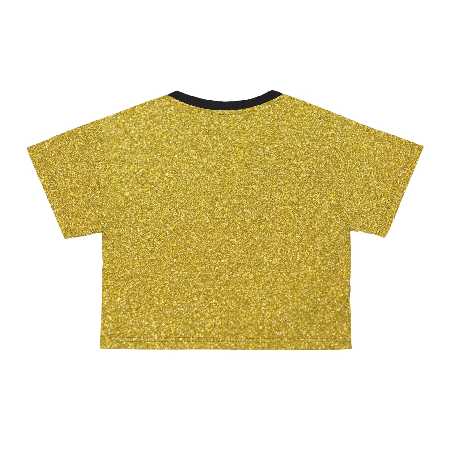 Women Black and Gold Pattern Short Sleeve Shirt Crop Tee
