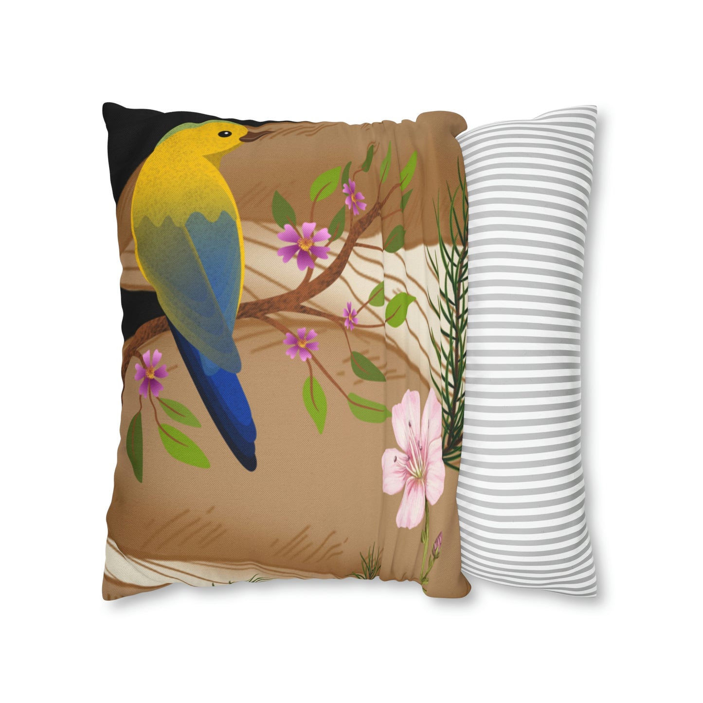 Mushroom Polyester Square Pillow | Spun Polyester Square Pillow Case | flower Playing card | Bird Décor pillow