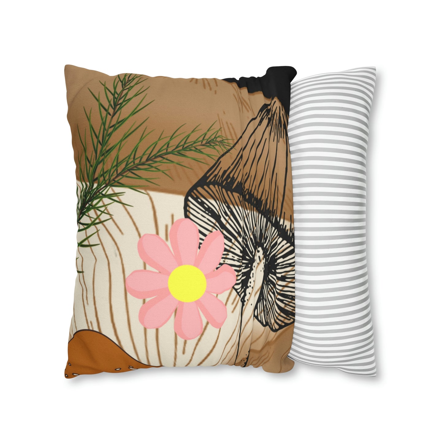 Mushroom Polyester Square Pillow | Spun Polyester Square Pillow Case | flower Playing card | Bird Décor pillow