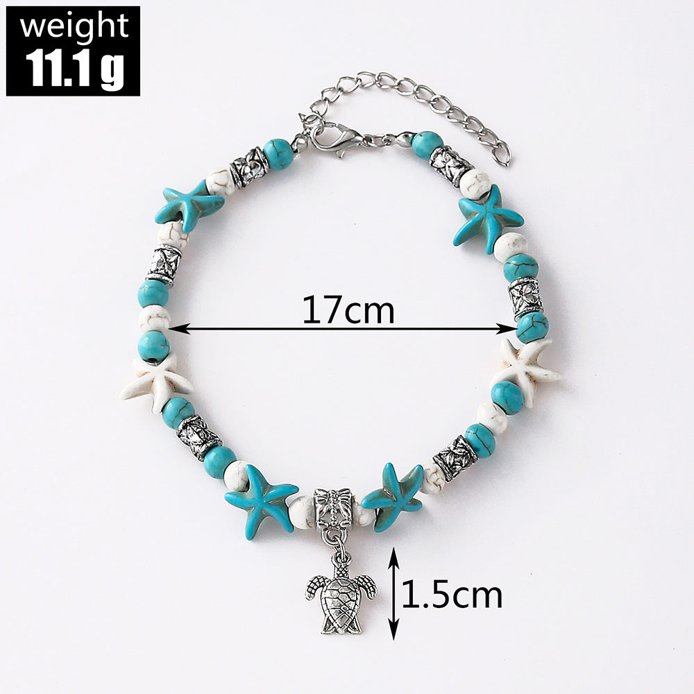 Turtle Pendant Starfish Turquoise Anklet