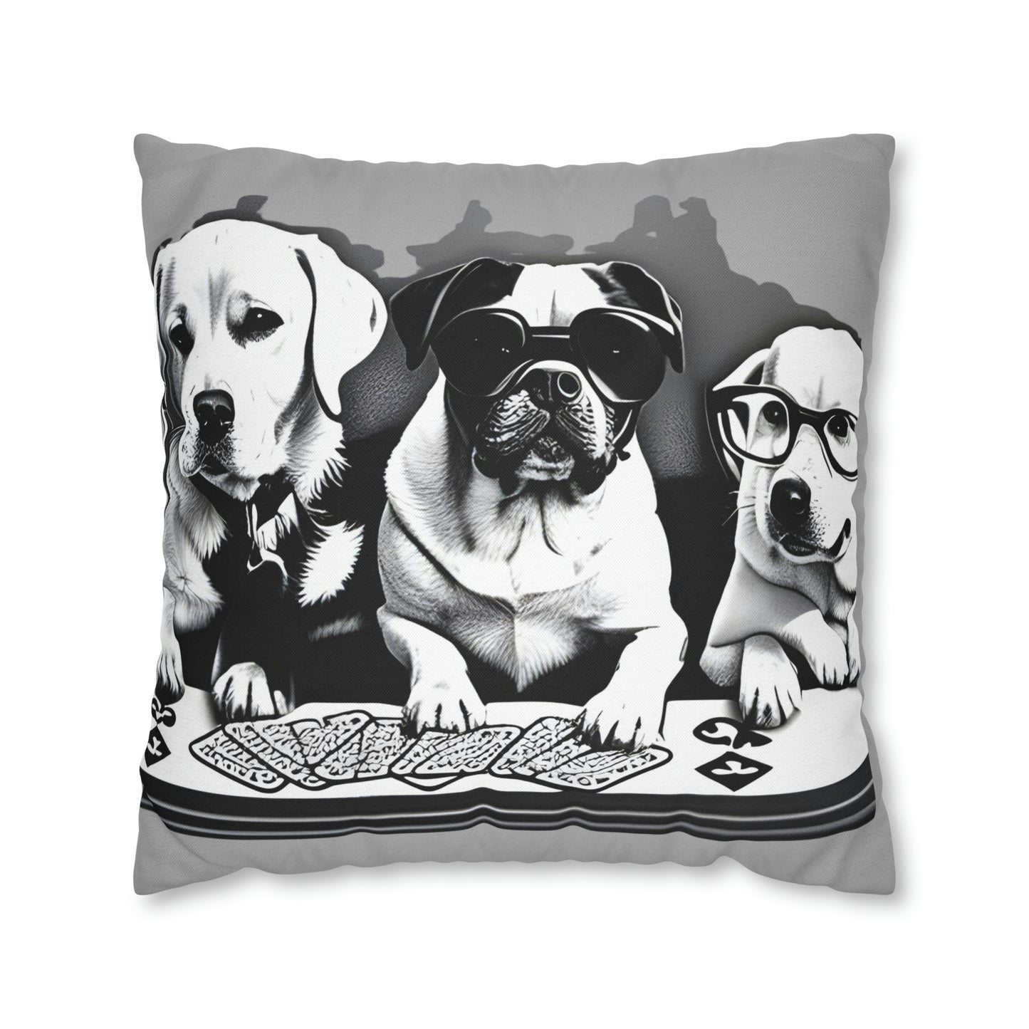 Grey Scripture Spun Polyester Square Pillow | Spun Polyester Square Pillow Case | Dogs Playing card | Dog Décor pillow